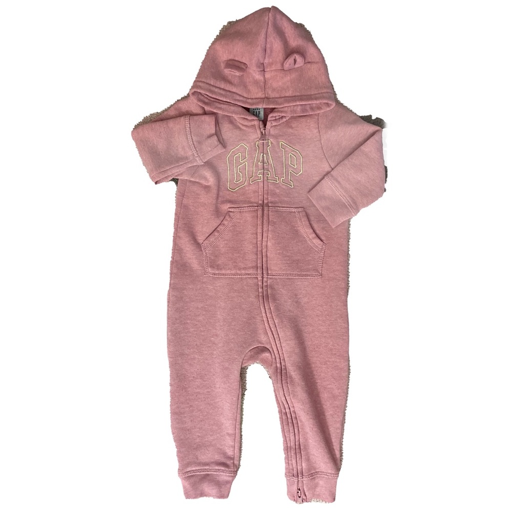Baby Gap Pink Logo Hoodie Zip Up One Piece 18m